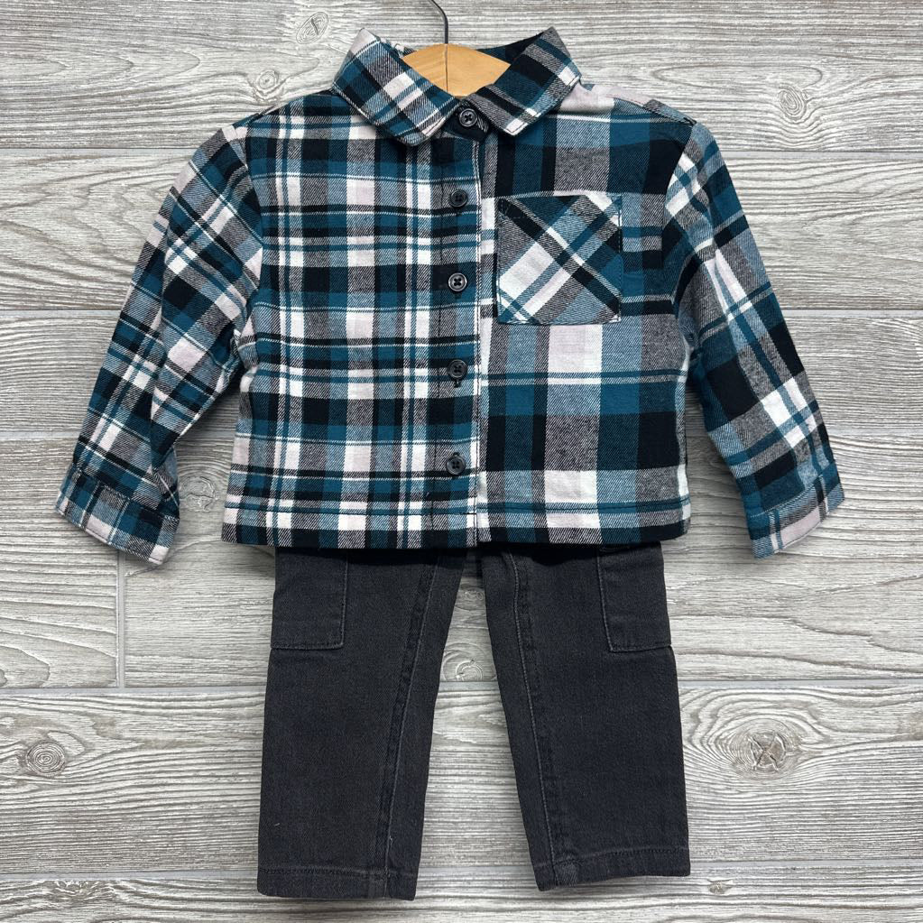 LS Cropped Plaid Flannel Shirt & Cargo Jeans 12m