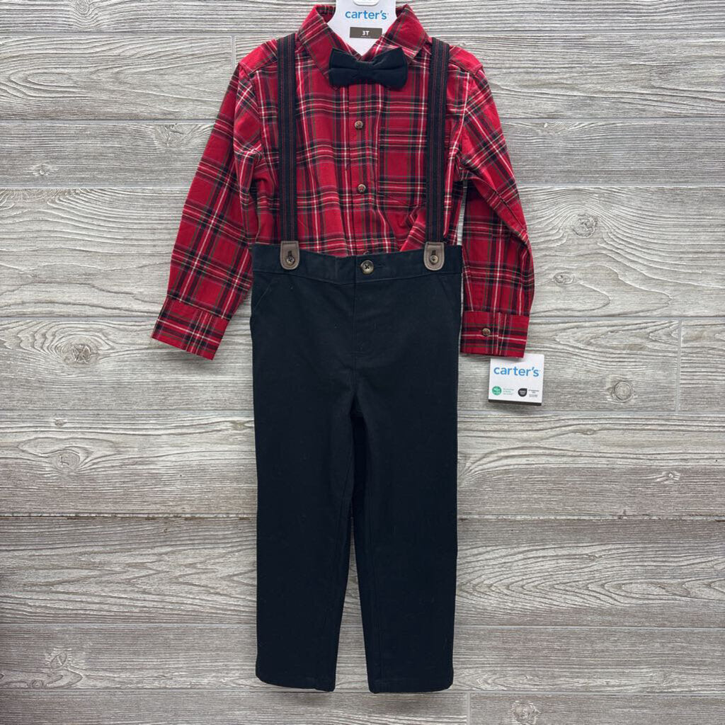 NEW LS Plaid Button Up Shirt & Suspender Pants 3t