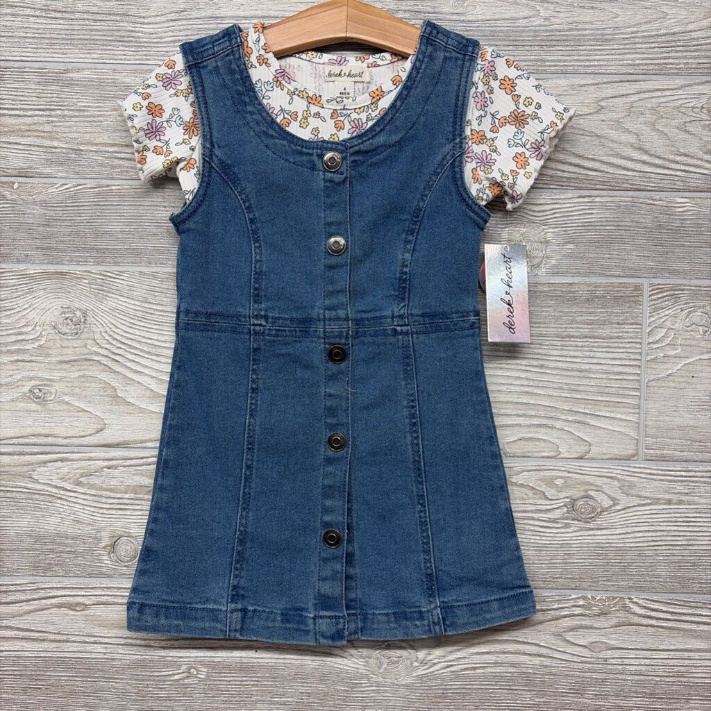 NEW Denim Jumper & Ribbed Shirt Flowers 4t