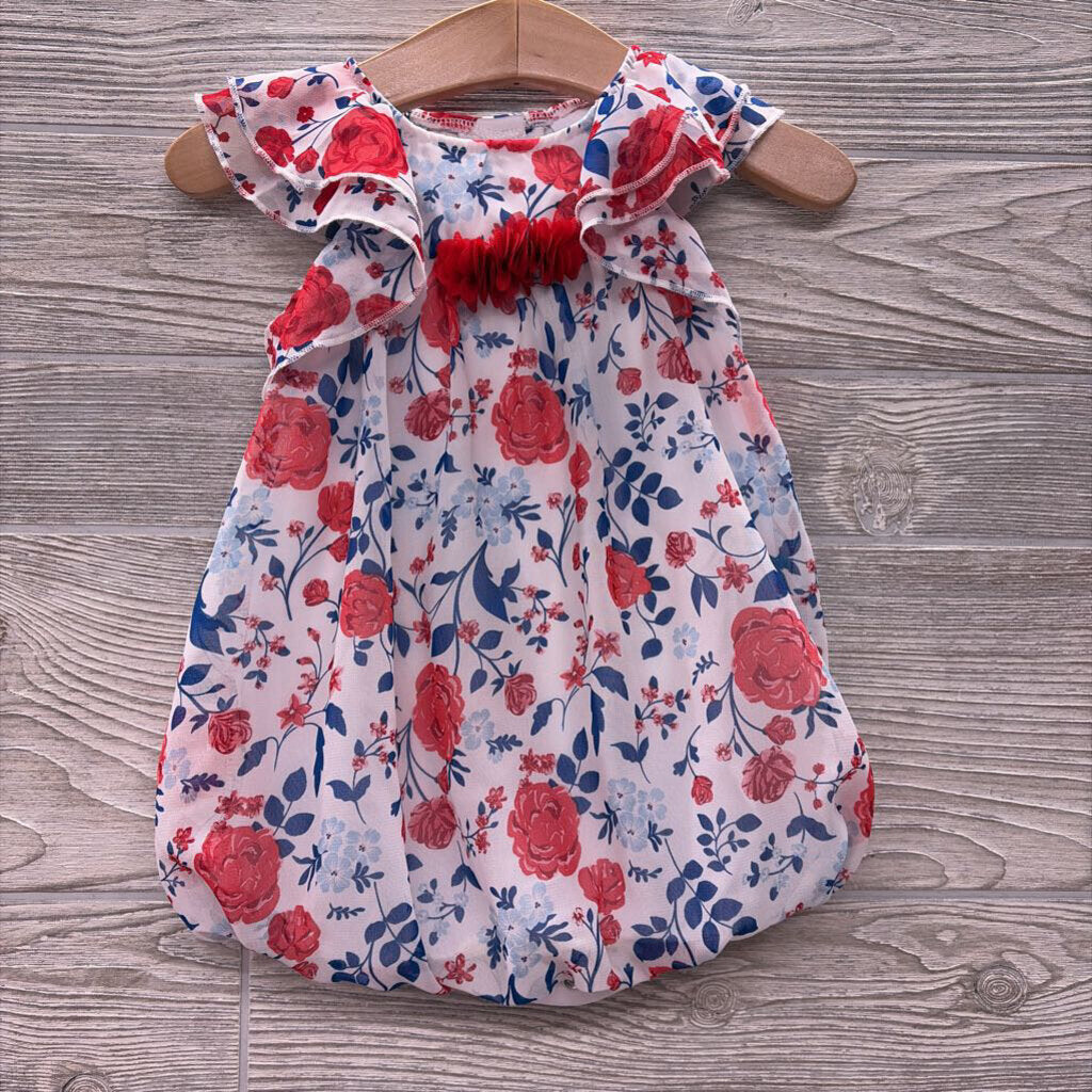 Flutter Sleeve Bubble Romper Flowers 6m
