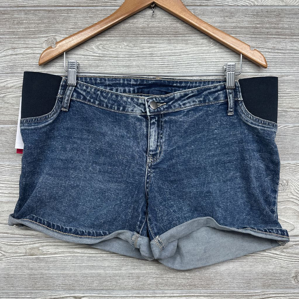 NEW Side Panel Denim Midi Shorts Cuffed 12/Large