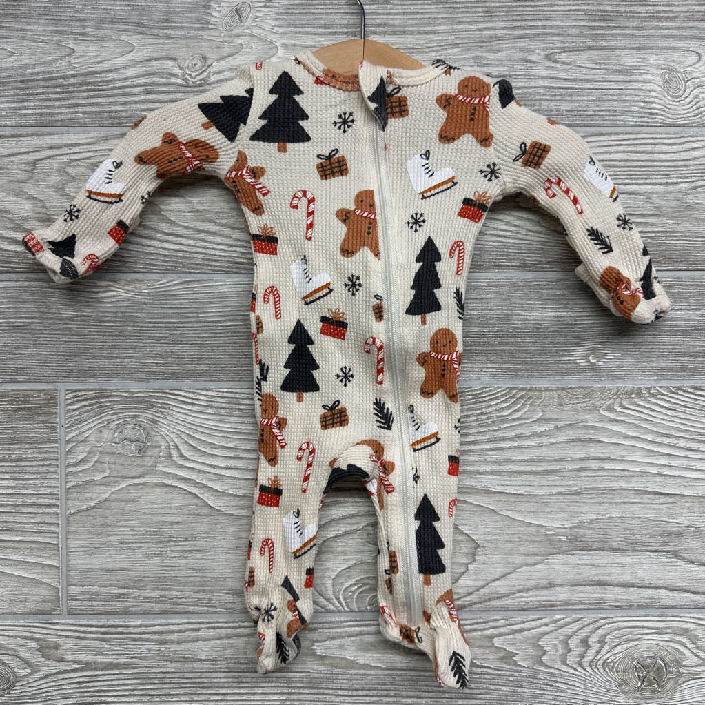 Waffle Knit Sleeper Gingerbread Candy Canes nb