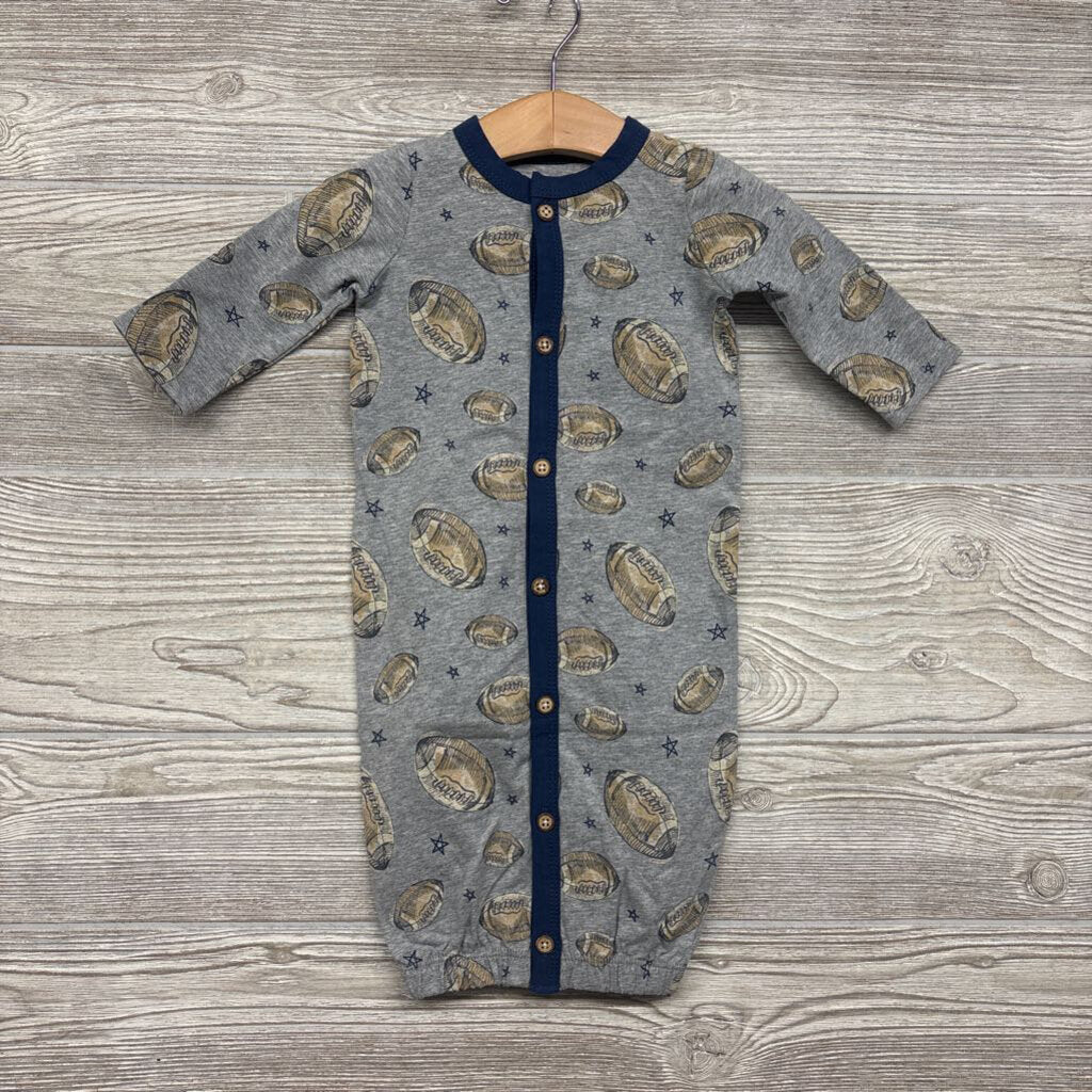 LS Button Up PJ Gown Footballs Stars 0-3m