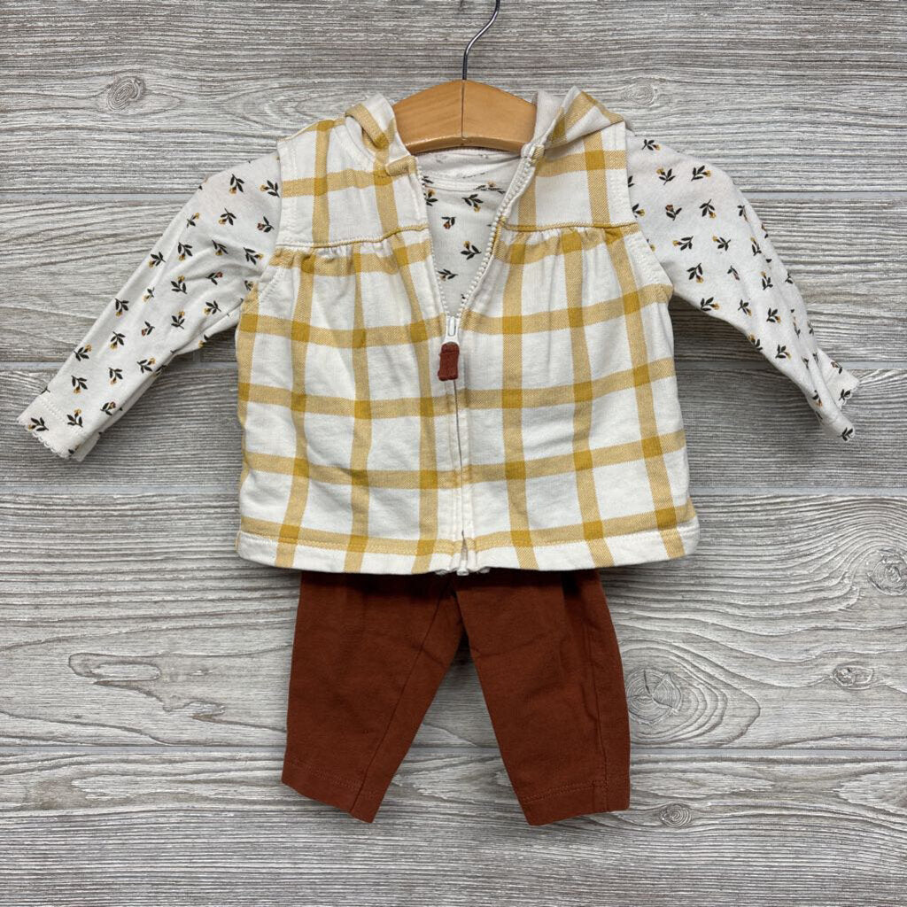 LS Bodysuit, Vest & Leggings Flowers Plaid 6m