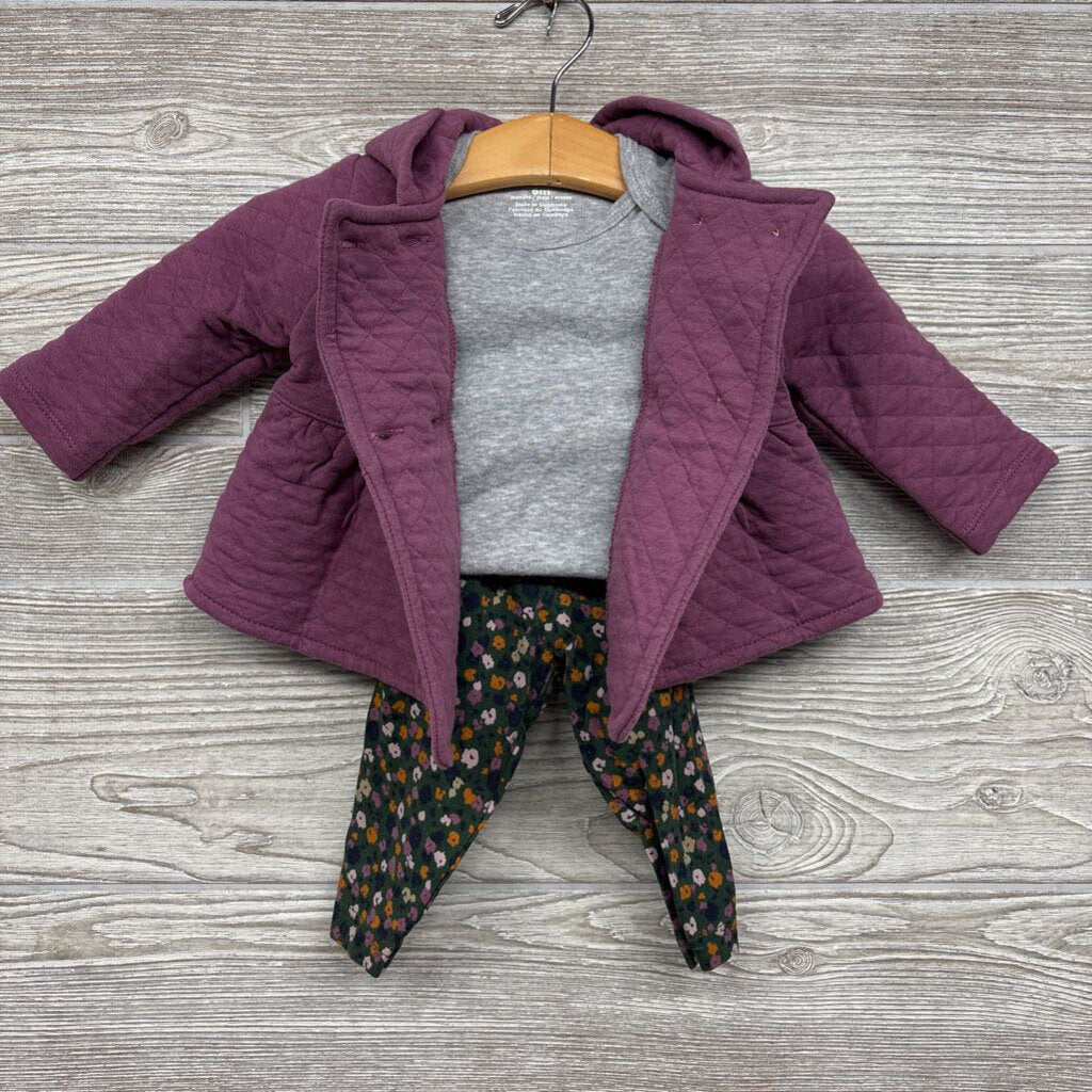 Bodysuit, Quilted Jacket & Leggings Flowers 6m