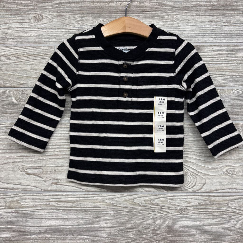 NEW LS Waffle Knit Henley Shirt Stripes 12m