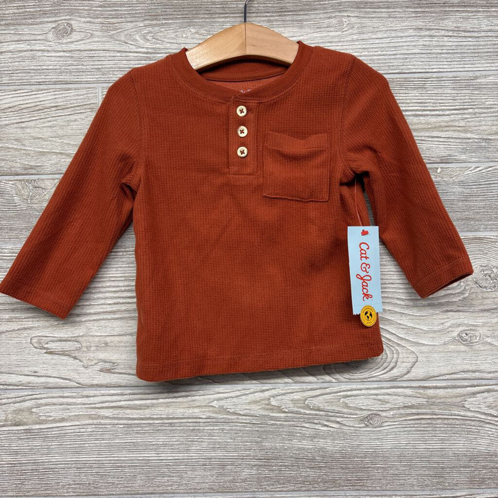 NEW LS Waffle Knit Henley Shirt Chest Pocket 3t
