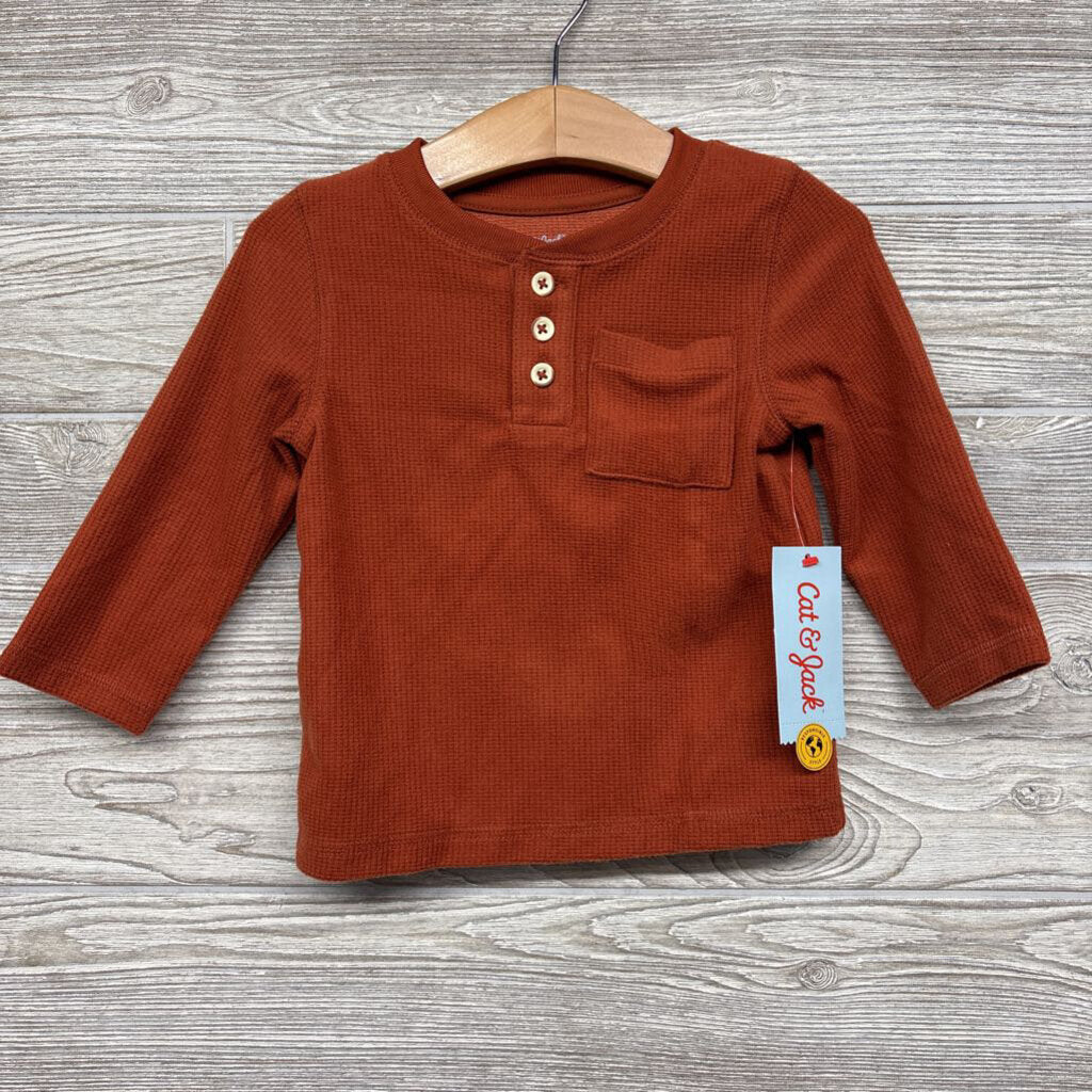 NEW LS Waffle Knit Henley Shirt Chest Pocket 5t
