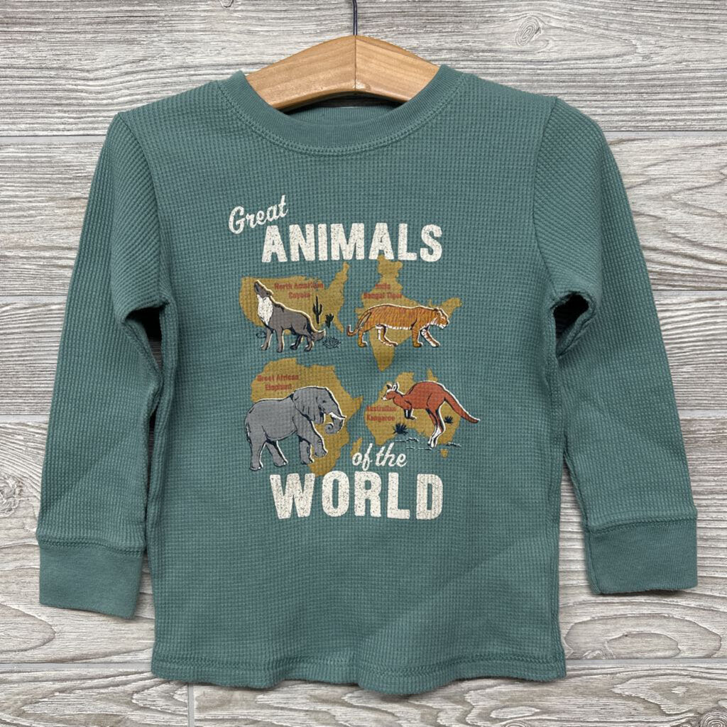 LS Waffle Knit Shirt Great Animals 2t