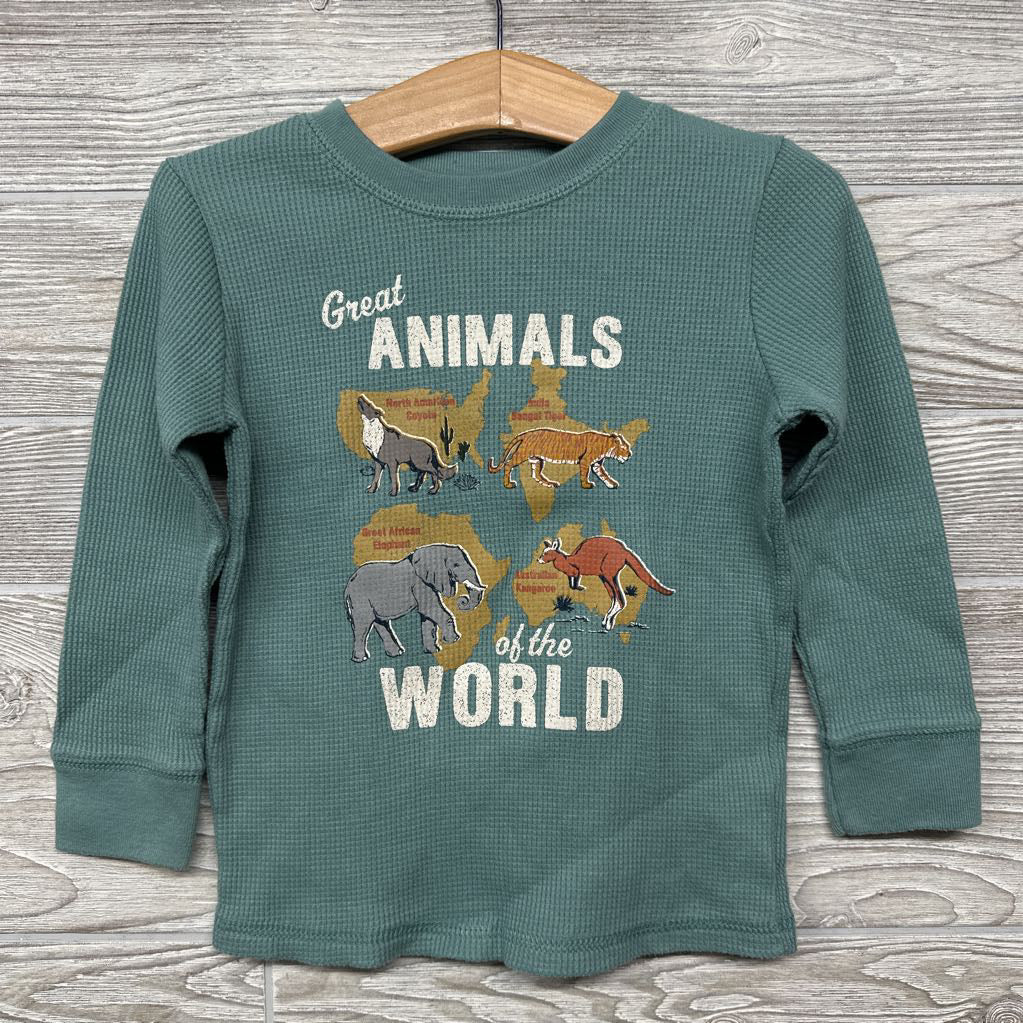 LS Waffle Knit Shirt Great Animals 2t