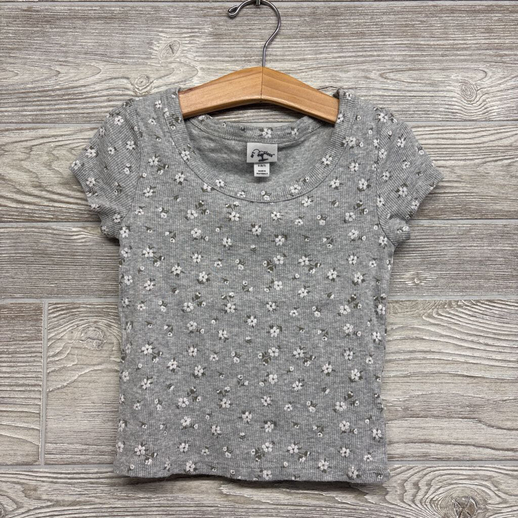 Ribbed Scoop Neck Shirt Flowers 6-7