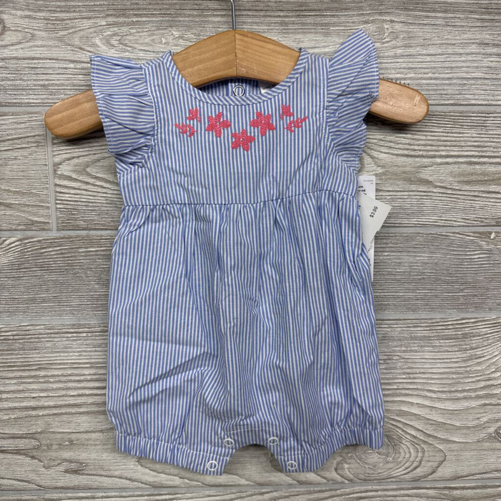 NEW Flutter Sleeve Romper Stripes Flowers nb