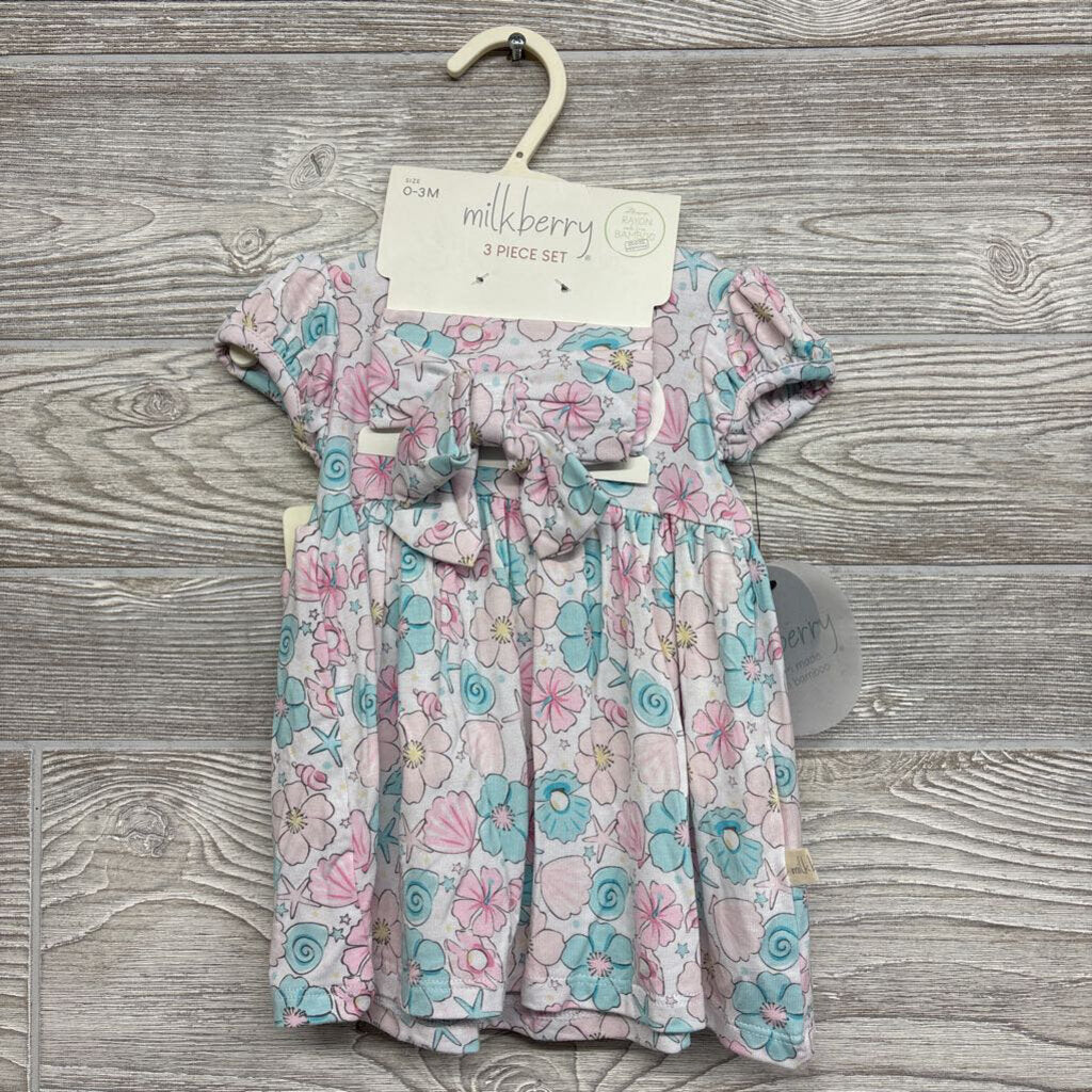 NEW Bamboo Dress, Bloomers & Headwrap Flowers 0-3M