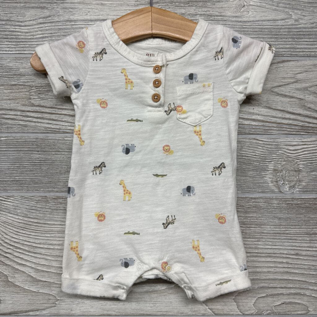 Henley Shorty Romper Giraffes Lions Elephants 0-3m