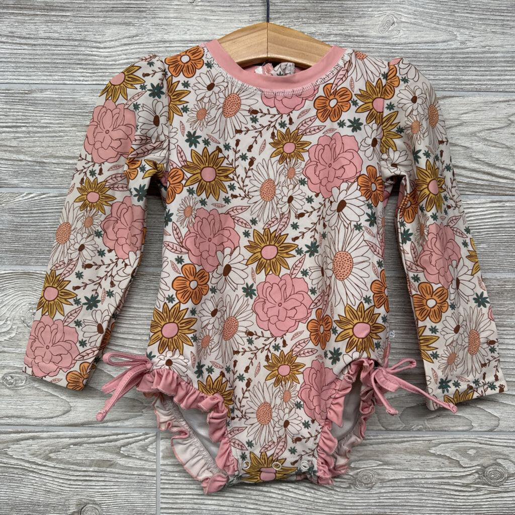 LS Swimsuit Flowers Ruffles 3t