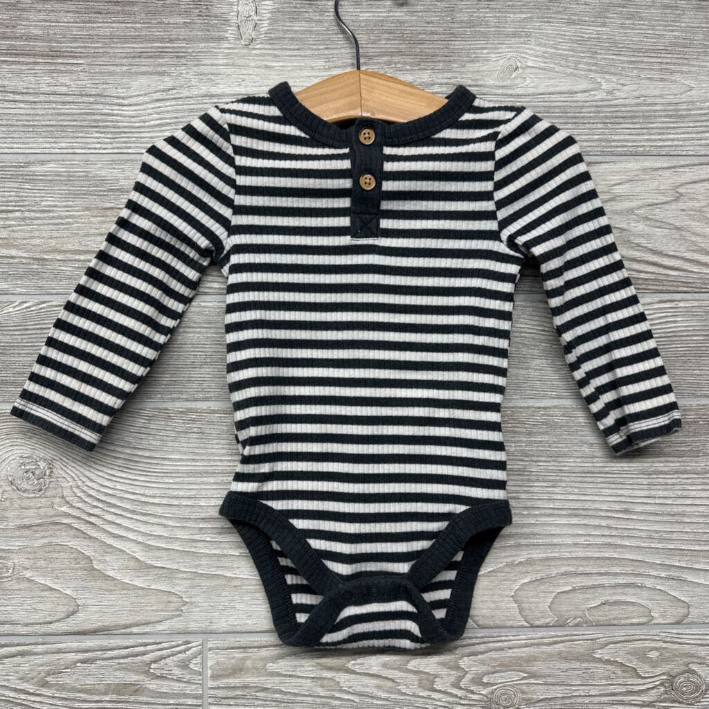 LS Ribbed Henley Bodysuit Stripes 6-9m