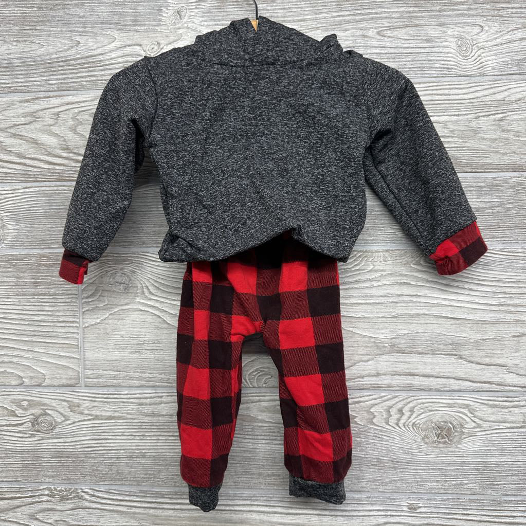 LS Bodysuit W/ Hood & Joggers Buffalo Plaid 9-12m