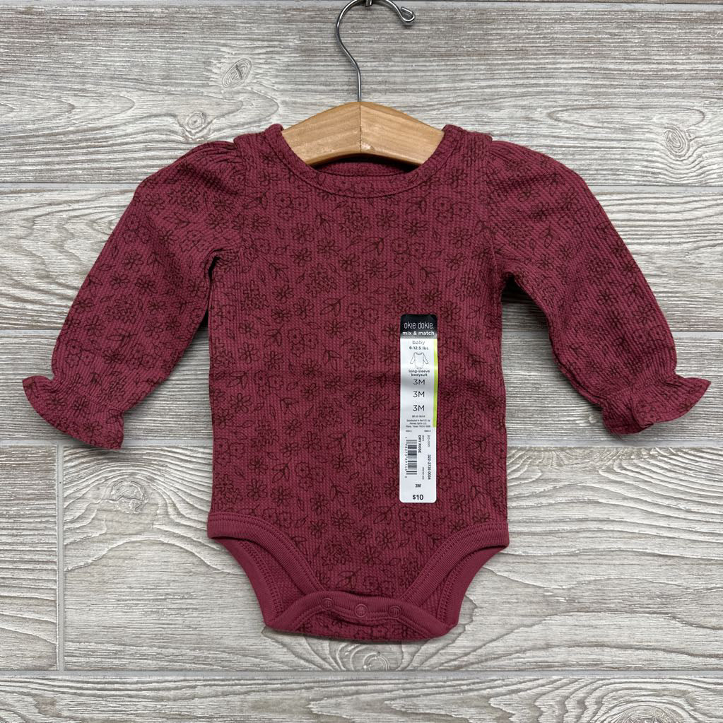 NEW LS Waffle Knit Bodysuit Flowers 3m