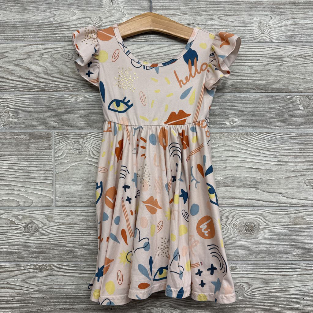 Flutter Sleeve Dress Foil Dots Stars 2t