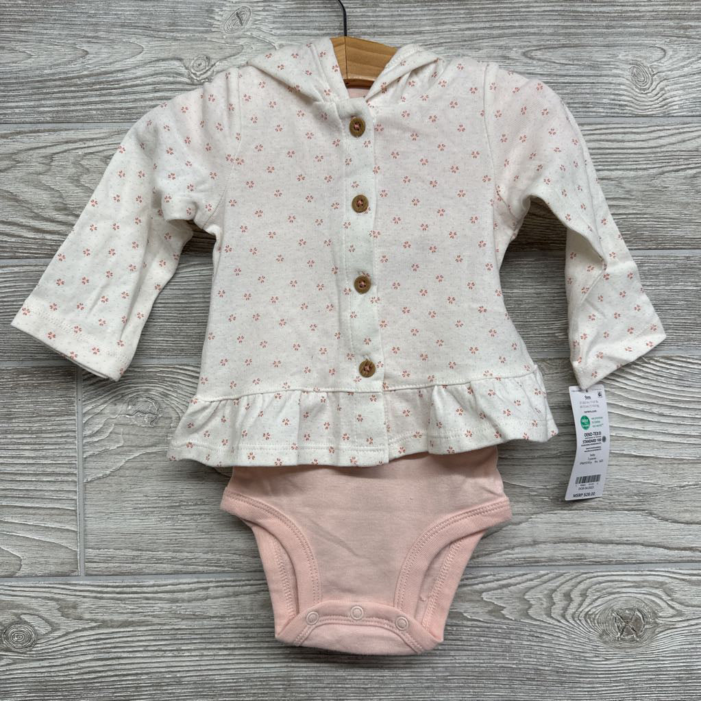 NEW Bodysuit & LS Shirt W/ Hood Flowers Sweetest Little One 9m