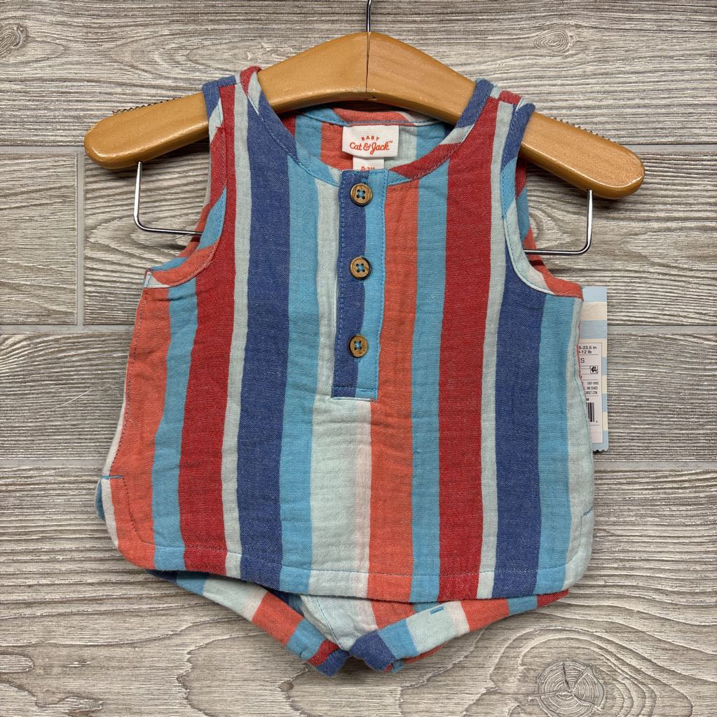 NEW Gauze Henley Tank Top & Shorts Stripes 0-3m