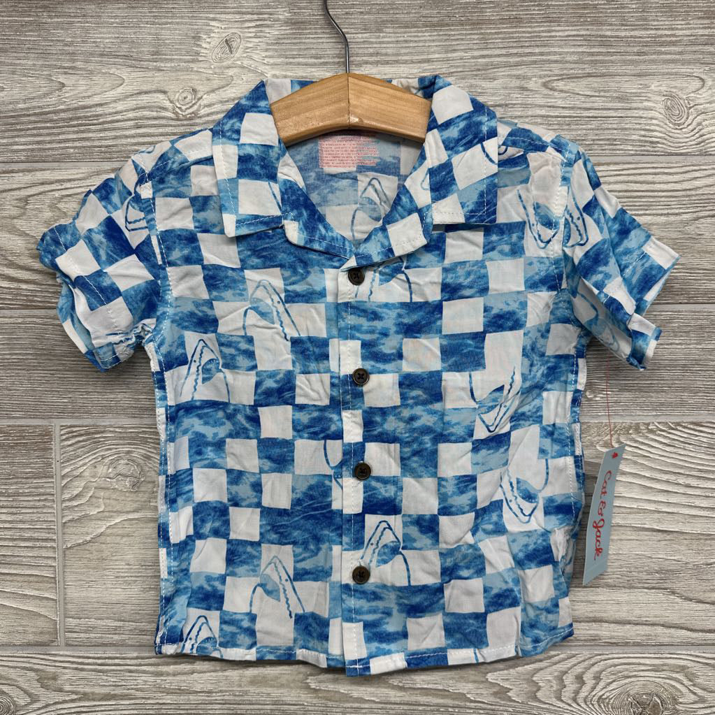 NEW Button Up Shirt Checkered Sharks 2t