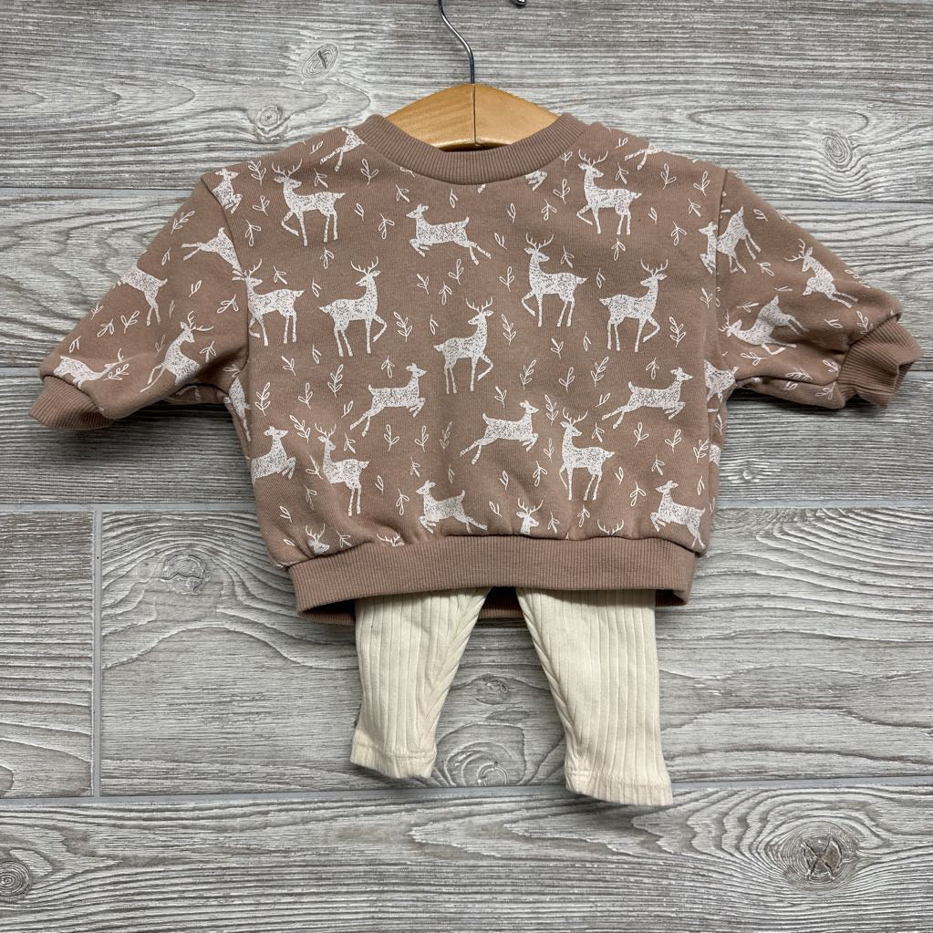 Crewneck Deer & Ribbed Seamless Pants 0-3M