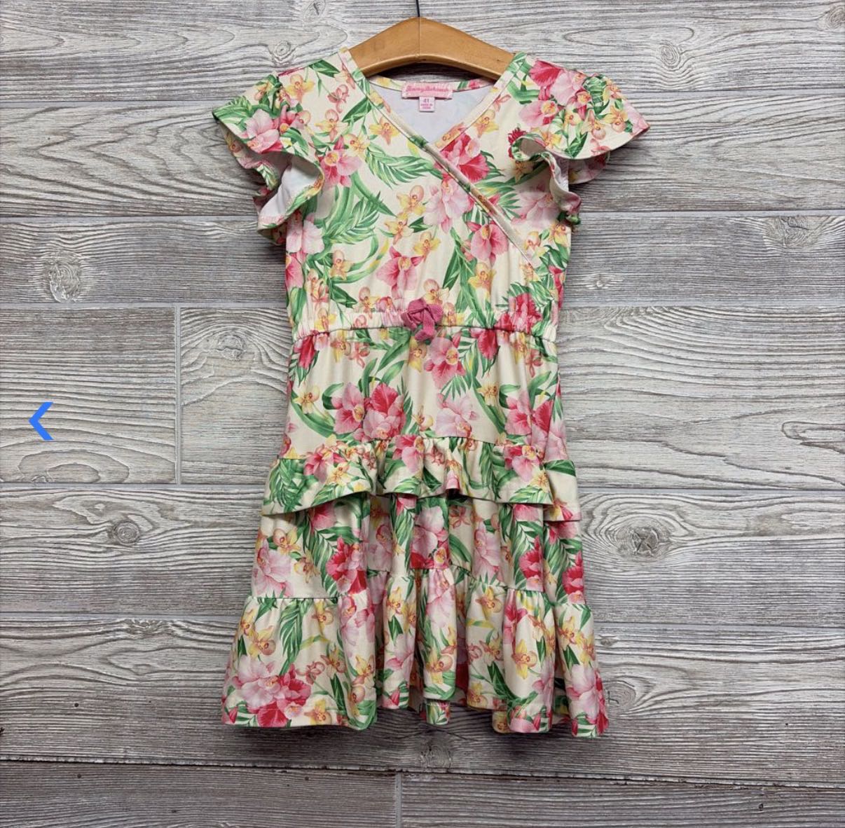 Tiered Flitter Sleeve Dress Flowers 4t