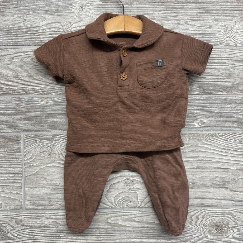 Ribbed SS Shirt W/ Collar & Pants 3-6M