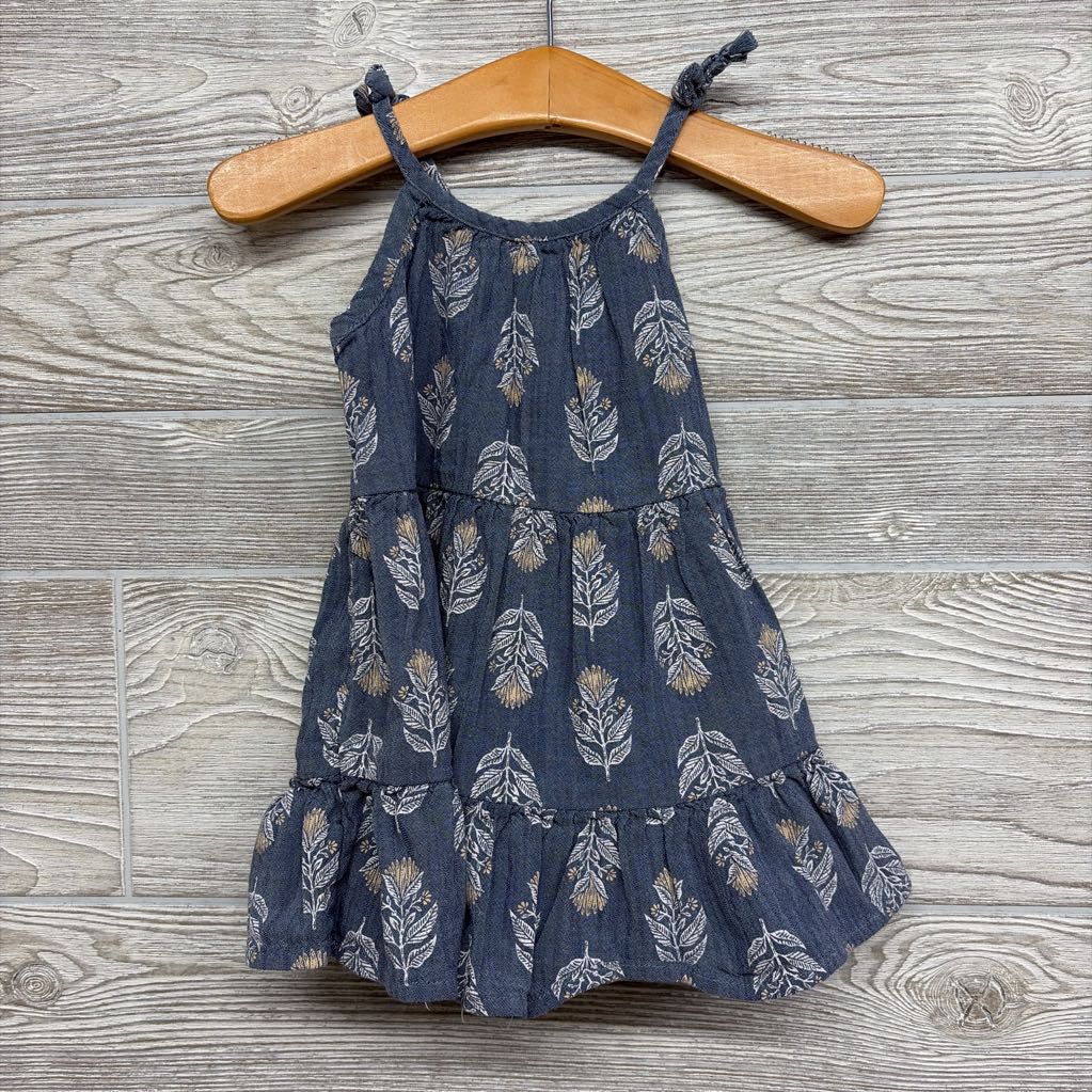 Chambray Tank Tiered Dress Flowers Leaves 12-18m