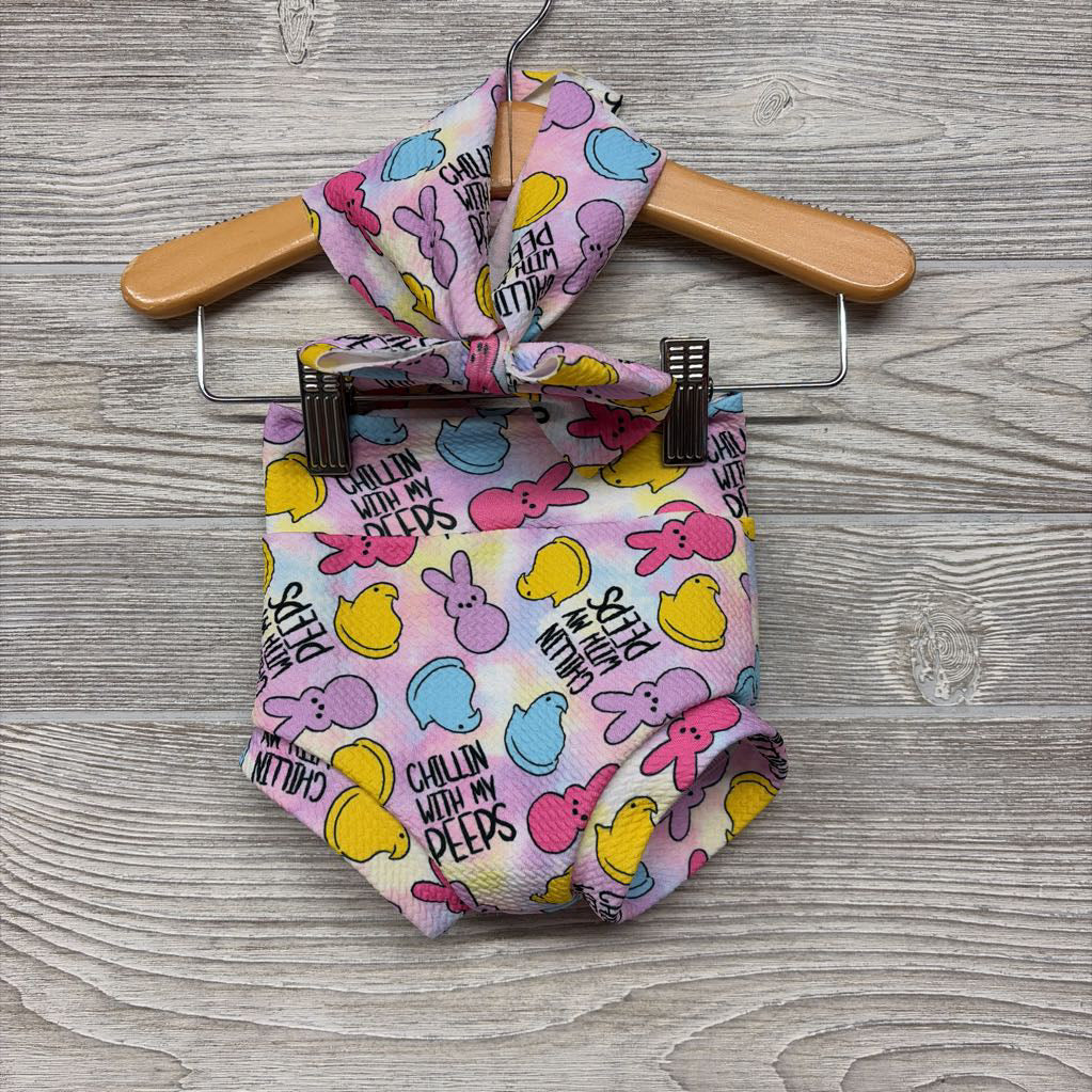 Bummies & Headwrap Bow Chillin With My Peeps 0-3M