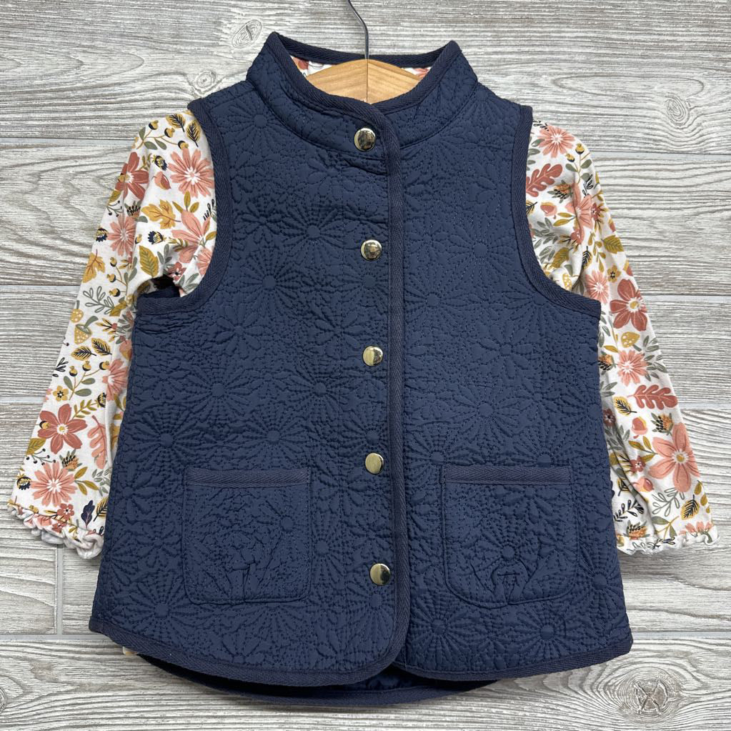 LS Shirt & Vest Flowers Ruffle Trim 3T