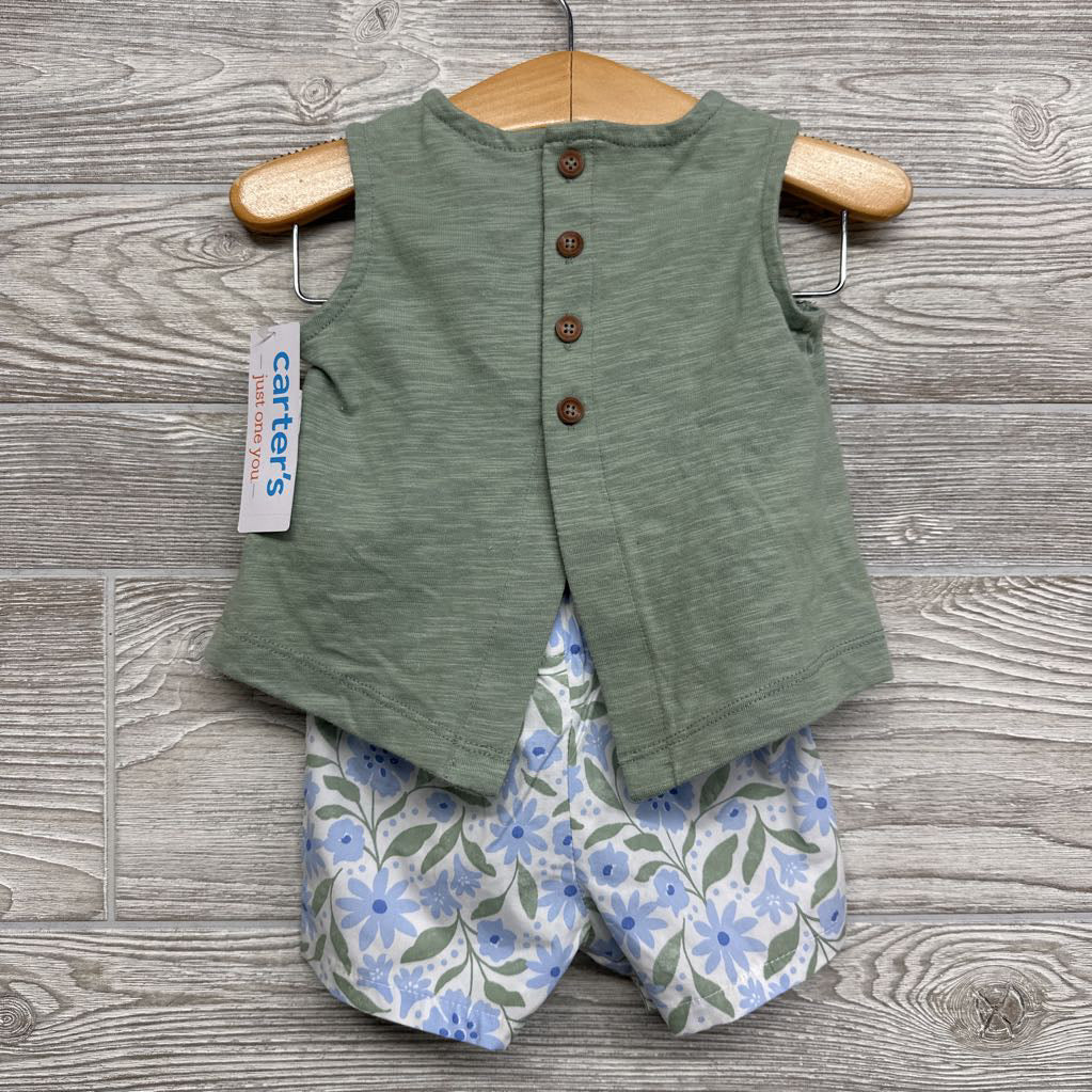 NEW Shirt Ruffle Hem W/ Back Buttons & Shorts Flowers 3M