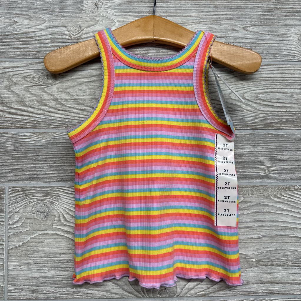 NEW Ribbed Tank Top Stripes Lettuce Trim 2T