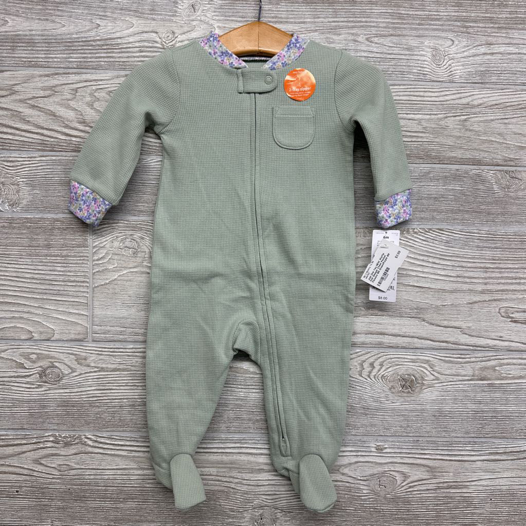 NEW Waffle Knit Sleeper Chest Pocket Flowers 6M
