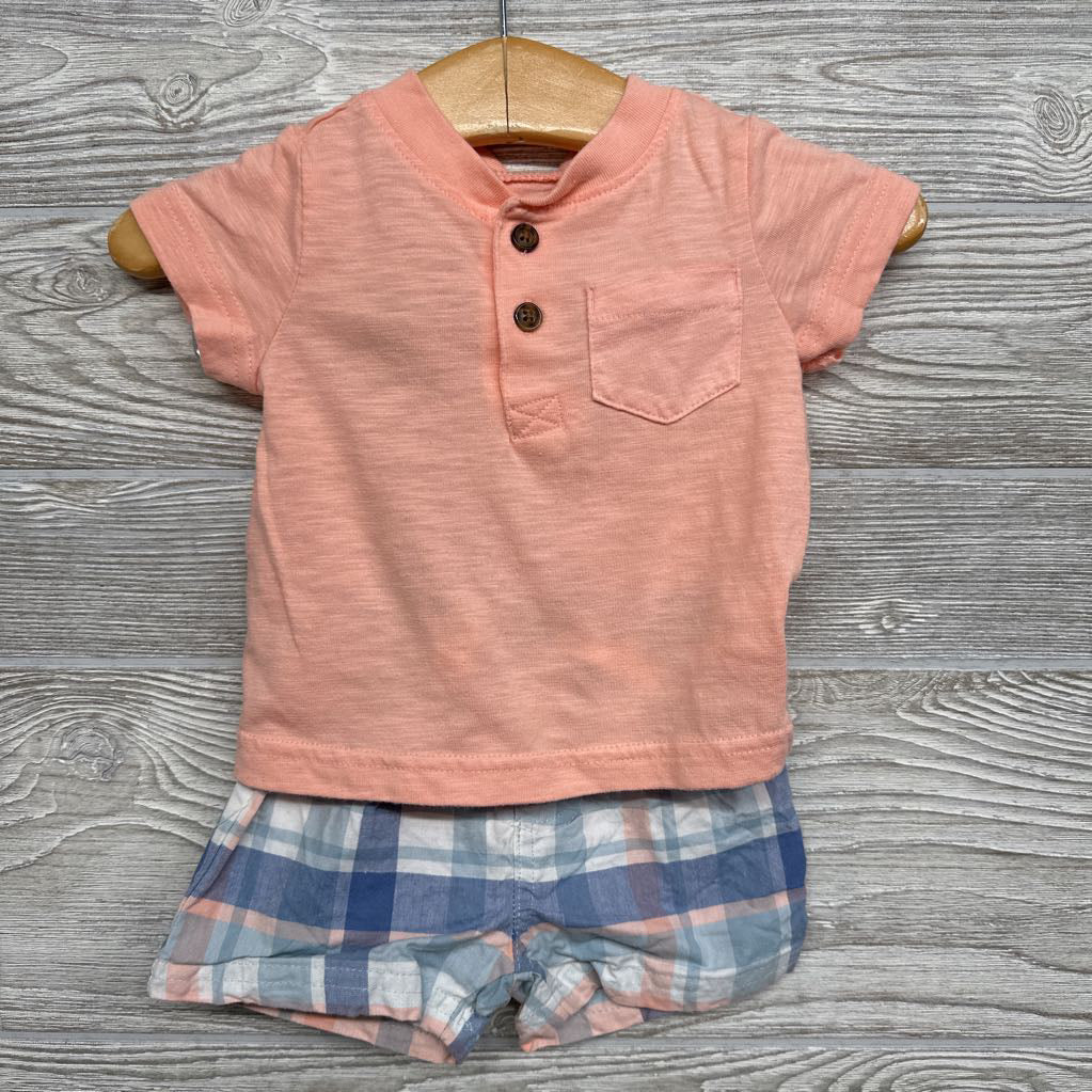 Henley Pocket Shirt & Plaid Shorts 0-3M