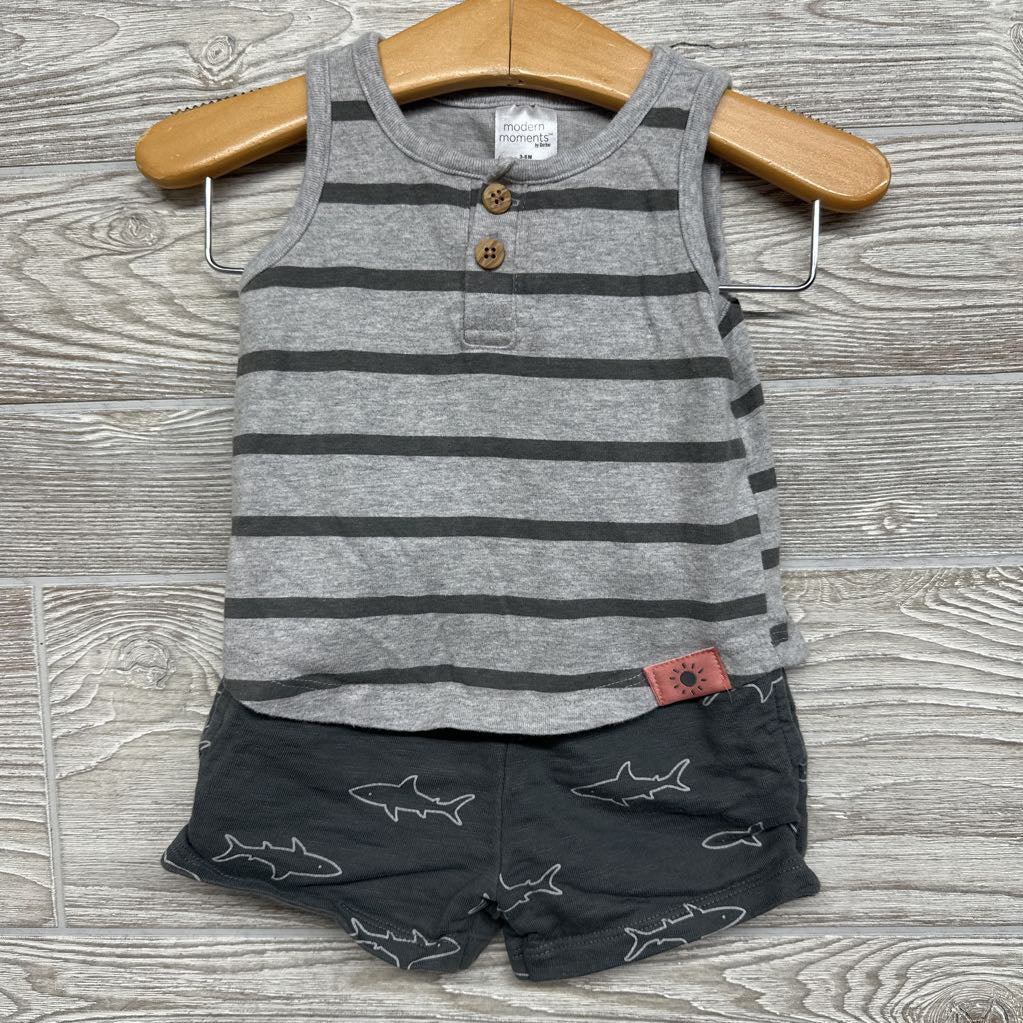 Henley Tank Top & Shorts Stripes 3-6M