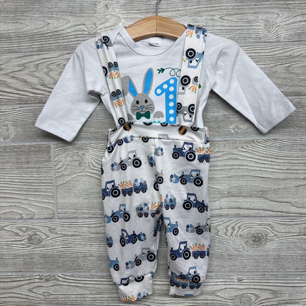 LS Bodysuit 1st Easter & Overalls Tractor & Carrots 0-3M