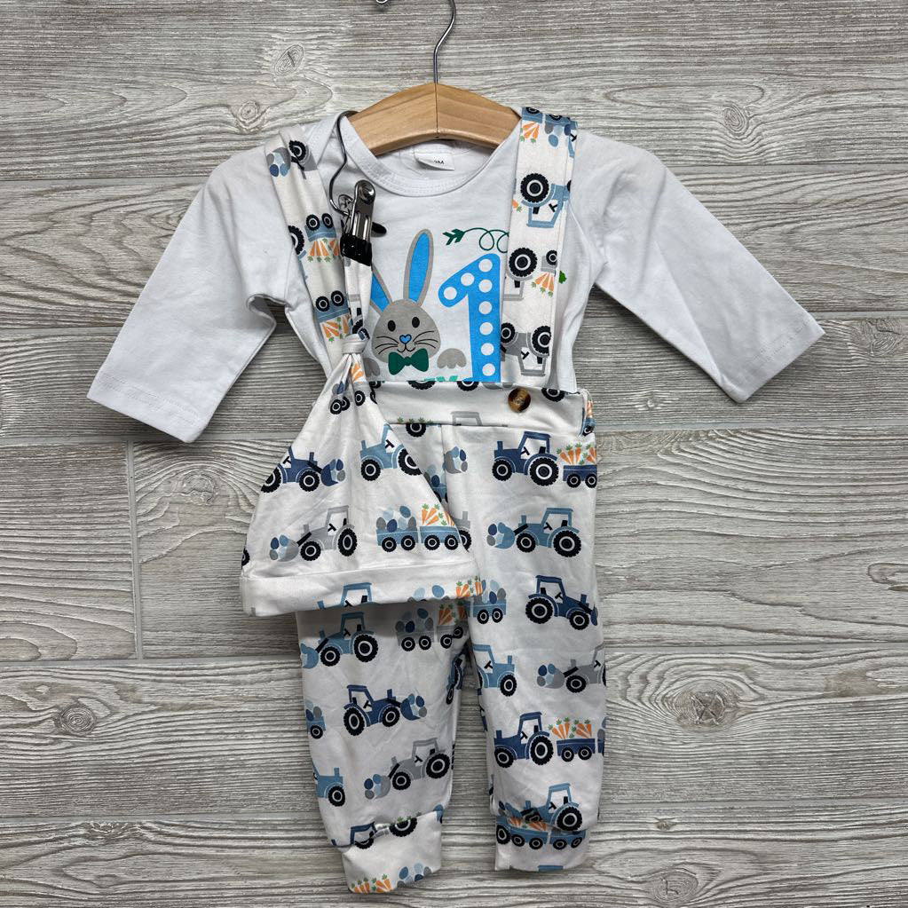 LS Bodysuit 1st Easter & Overalls Tractor & Carrots 0-3M