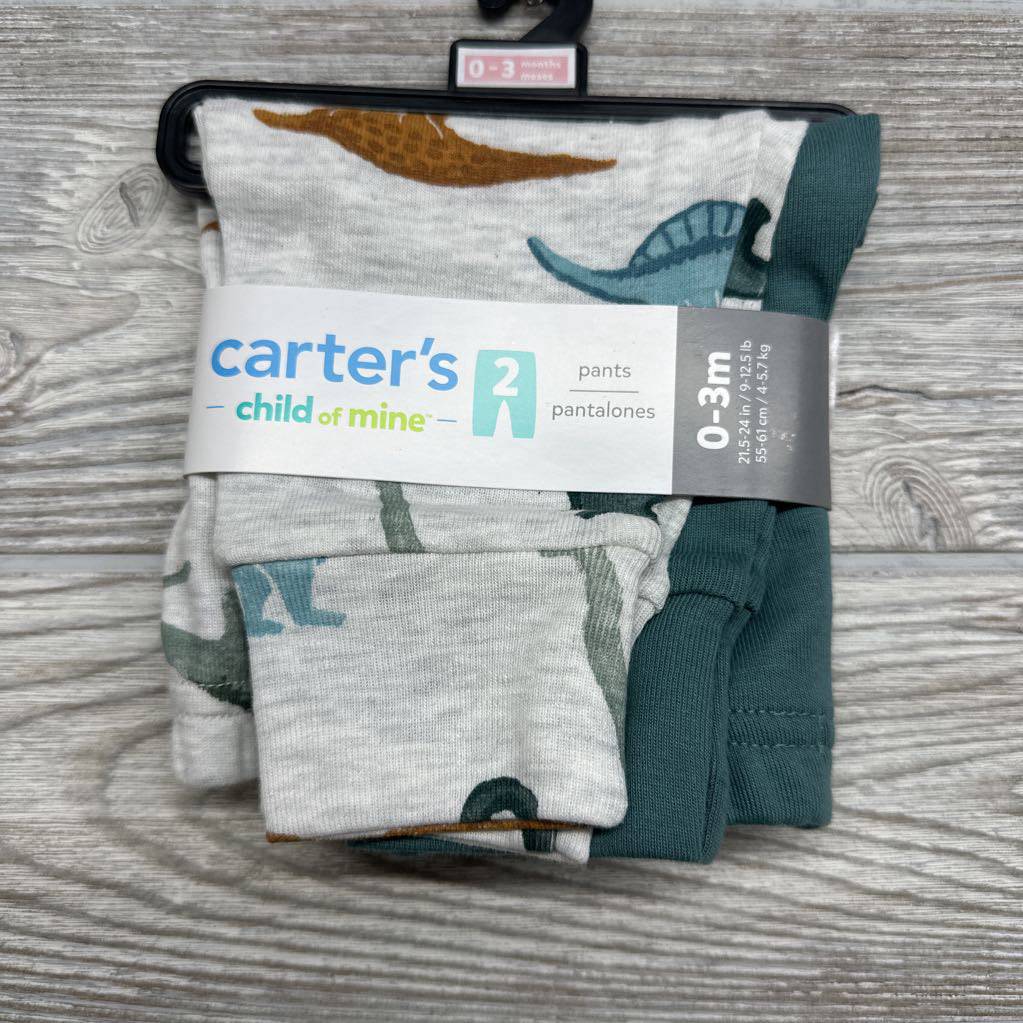 NEW 2 Pk Pants Dinosaurs 0-3M