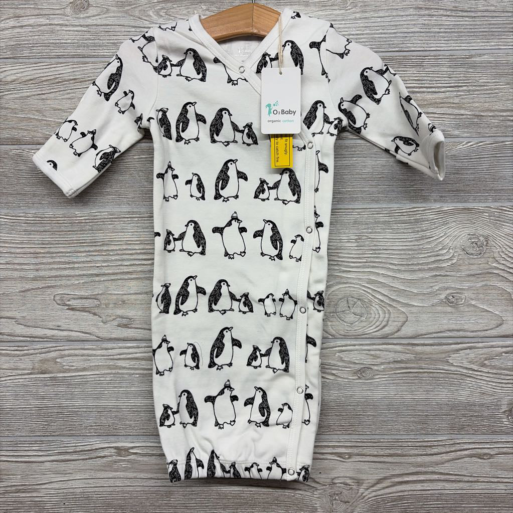 NEW LS Organic Kimono Gown Penguins 0-3M