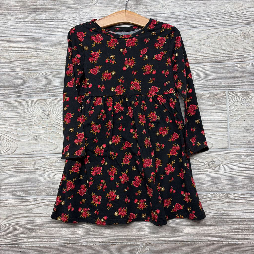 LS Jersey Dress Flowers 4T