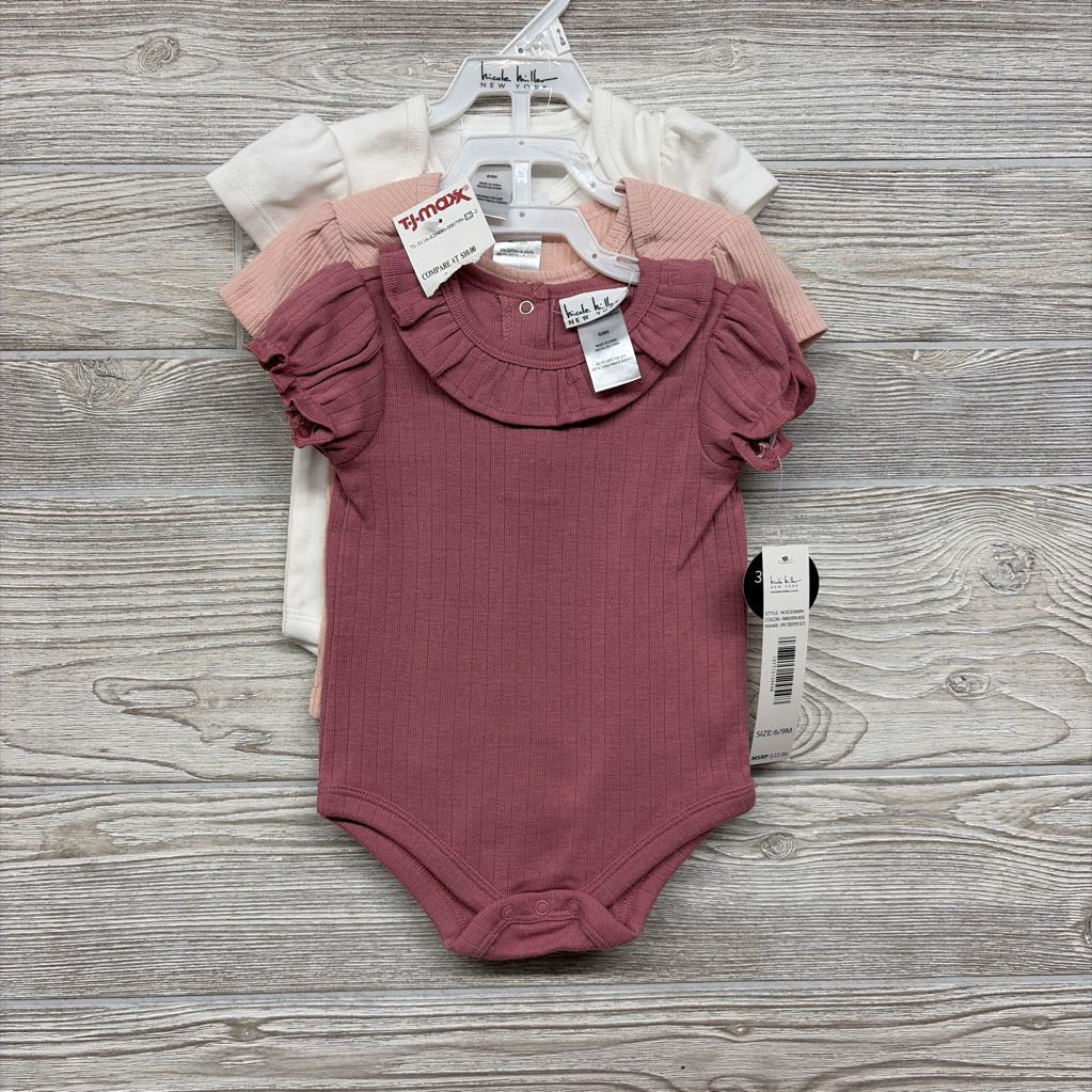 NEW 3 Pk Pointelle Ribbed Bodysuits Ruffle 6-9M