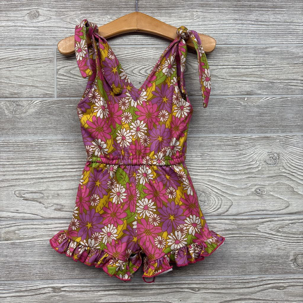 Tank Romper Flowers Bow Straps 12-18M