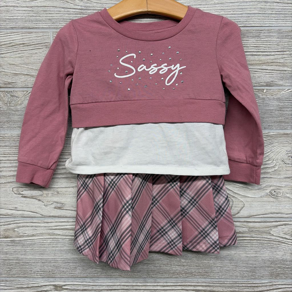 LS Shirt & Plaid Skirt Sassy 3T