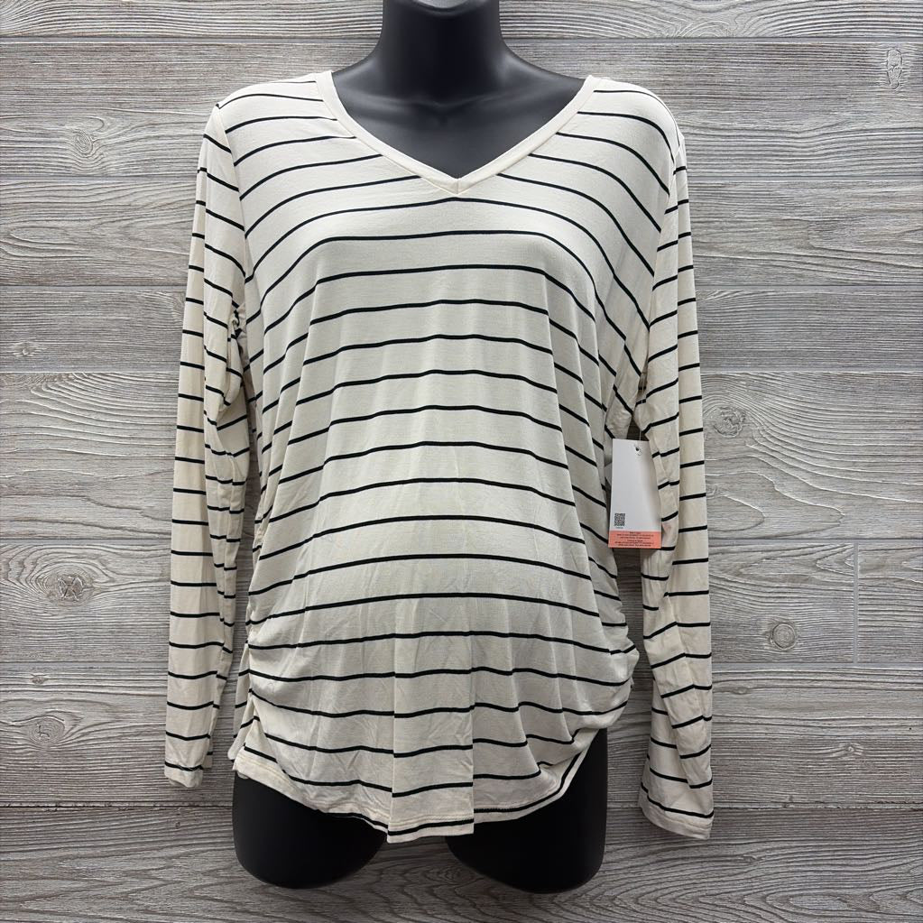 NEW LS Ruched V Neck Shirt Stripes XL