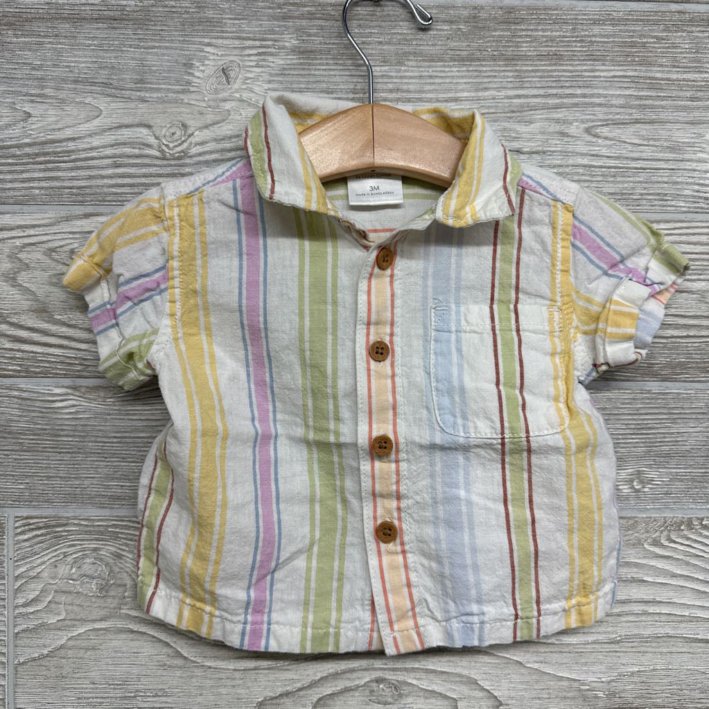 Linen Button Up Shirt Stripes Chest Pocket 3M