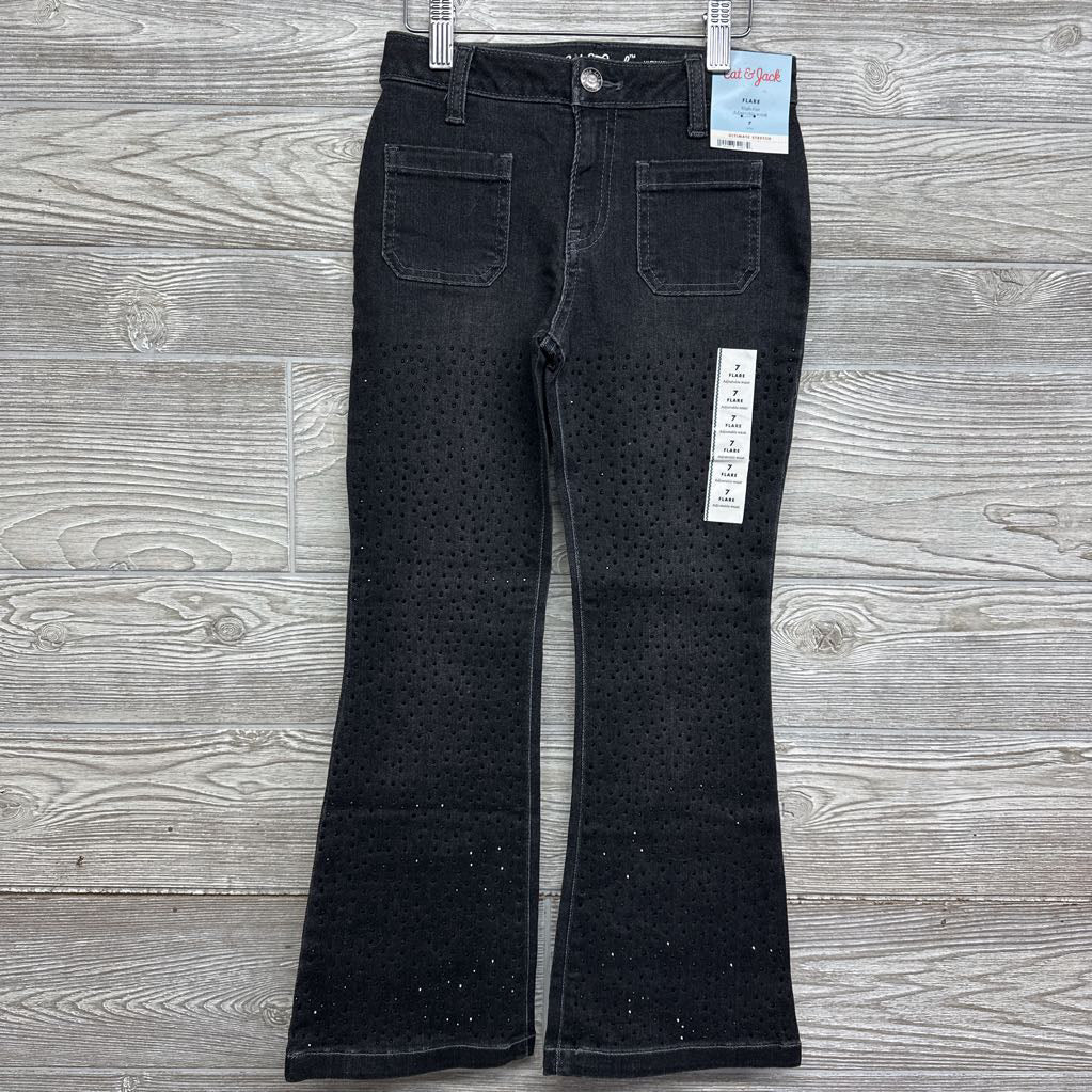 NEW Flare High Rise Jeans Rhinestones 7