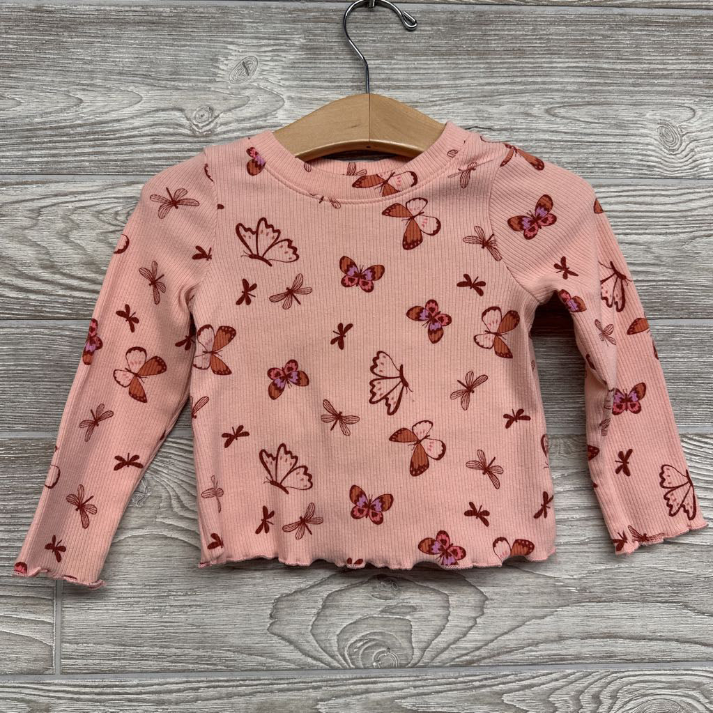 LS Ribbed Mock Neck Shirt Lettuce Trim Butterflies 18M