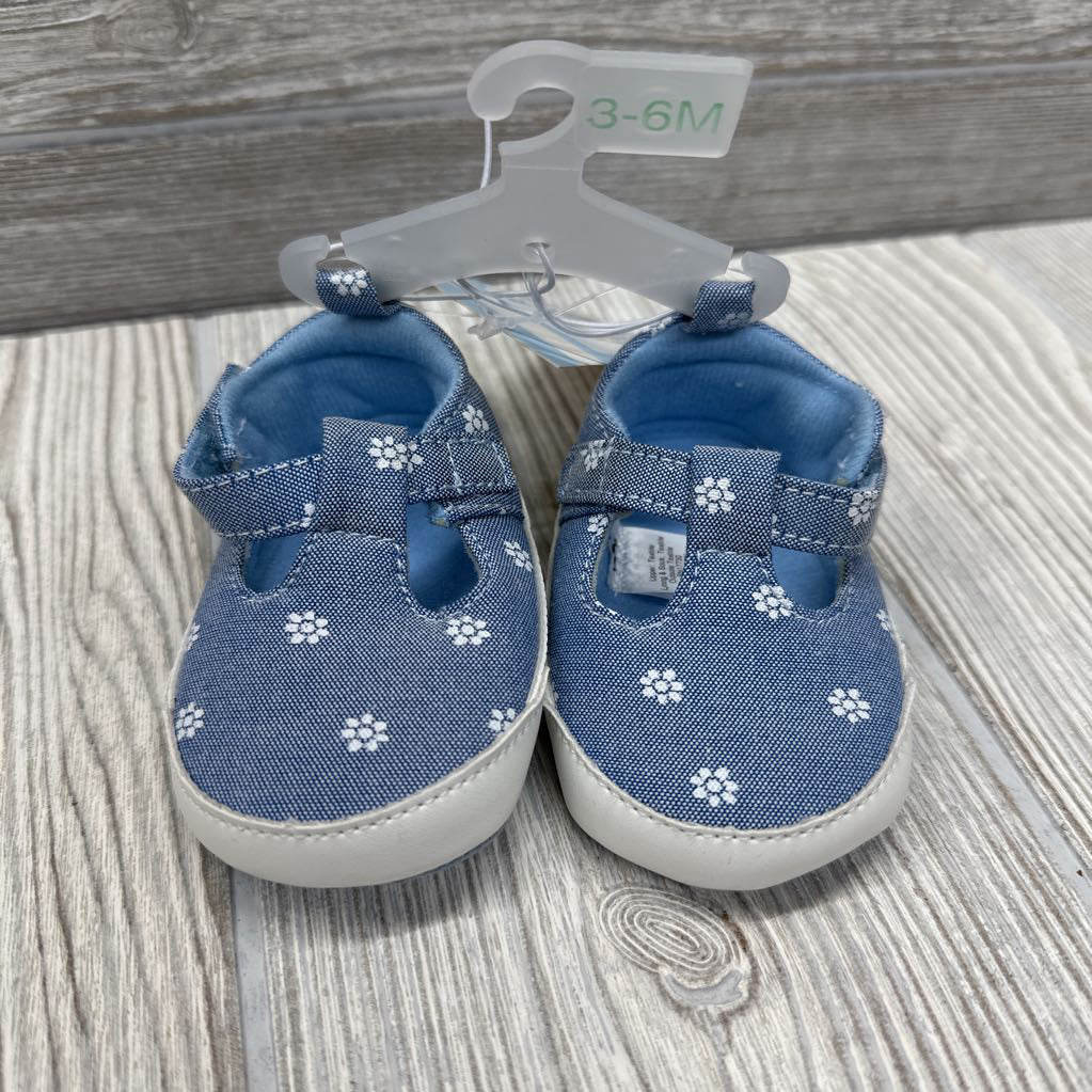 NEW Chambray Mary Jane Crib Shoes Flowers 2c